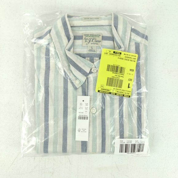 NWT J Crew Slim Fit Untucked Blue Striped Organic Cotton Secret Wash Shirt - Picture 2 of 2